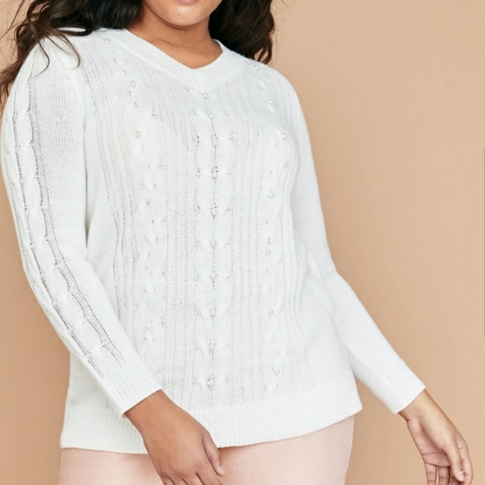 Cable knit and pearls sweater- Lane Bryant  18/20